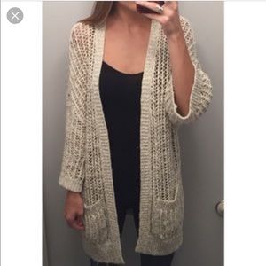 Free People Ivory Loose Knitted Maxi Sweater